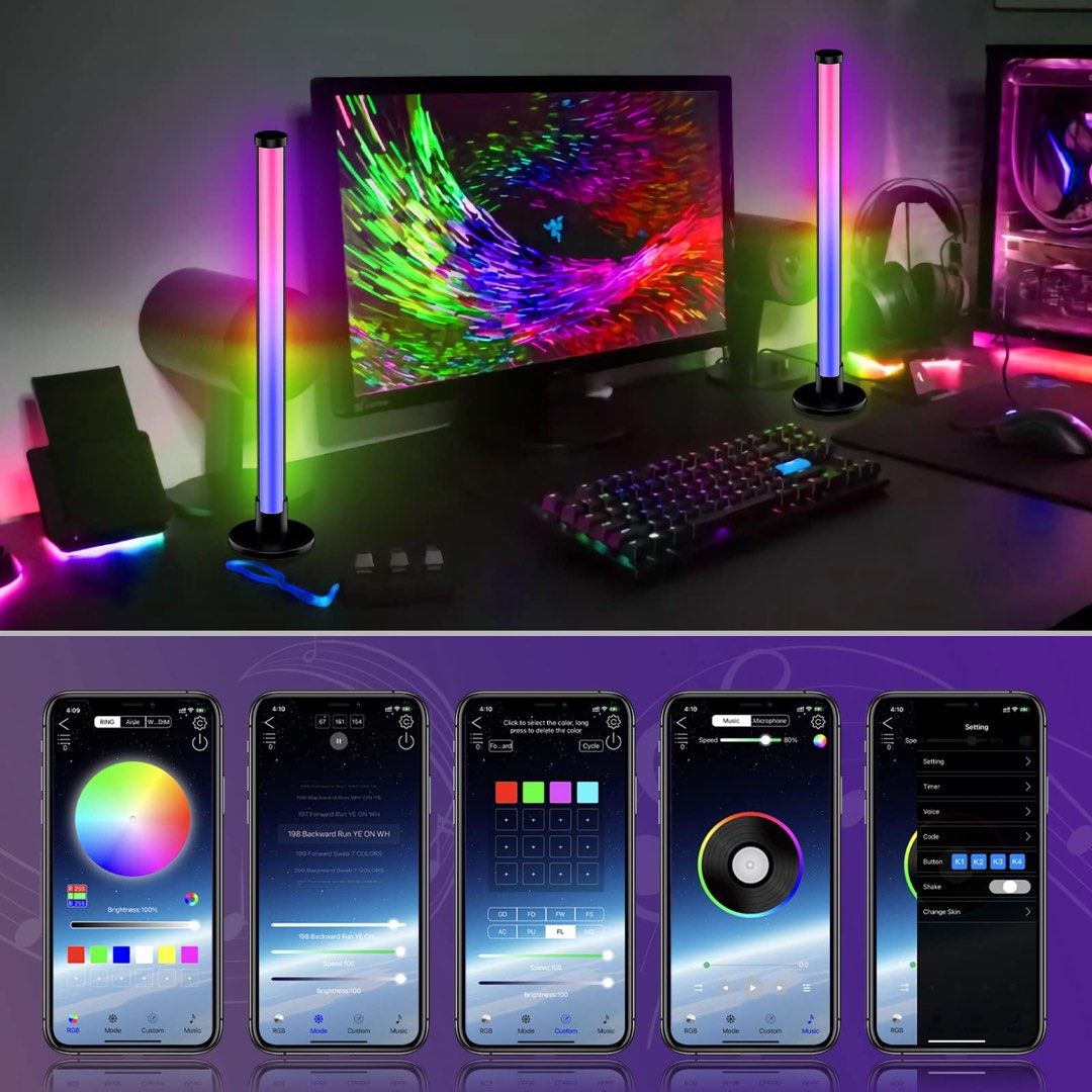 Miskall RGB Light Bar, Music Sync RGB IC LED Lights Bars, USB Powered Ambient Lighting, Remote Control Color Changing Gaming TV Backlight, 24 Key Remote Control For PC Room Monitor Desk