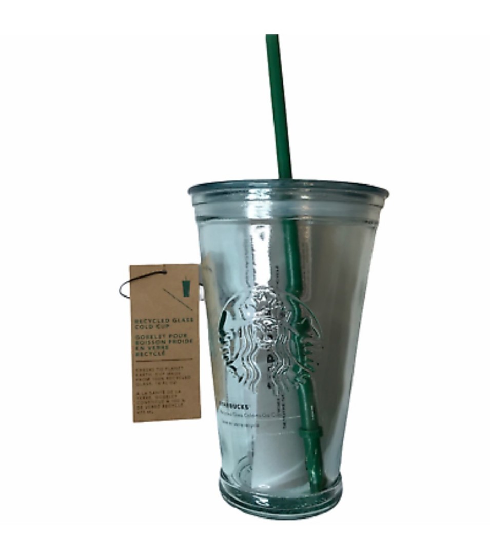 Starbucks glass tumbler with reusable straw, Furniture & Home Living