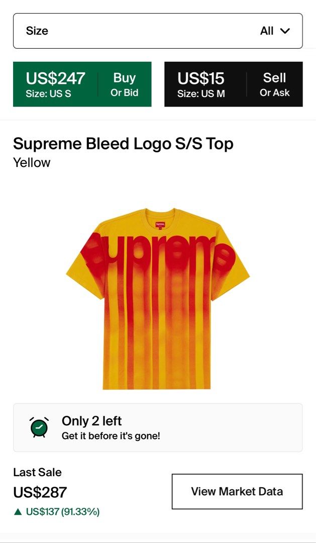 Supreme Bleed Logo S/S Yellow, Men's Fashion, Tops & Sets, Tshirts