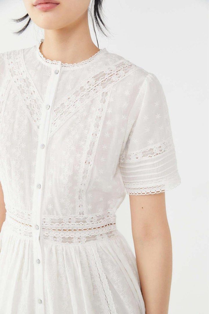 uo victoria eyelet button front midi dress Urban Outfitters + Victoria Eyelet Button-Front Midi Dress
