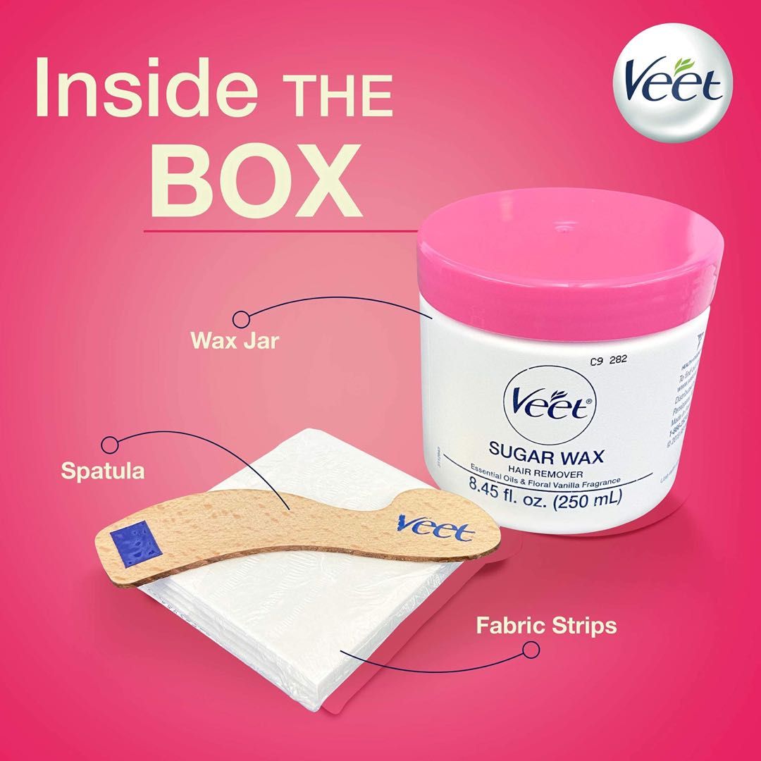 Veet Sugar Wax Hair Remover (Category: Hair Removal) located in Quezon City. Submitted by 072500 (Listing ID 1234512862, Image 2). Description: P600 VEET Sugar Wax Hair Remover - Perfect for First Time Waxers - Contains 12 Fabric Strips & 1 Spatula with a Temperature Indicator [Perfect for 1st time Waxers]: Veet Sugar wax is perfect for 1st time Waxers and effectively removes hair, which is at least 5mm [Water rinsable formula]: The sugar wax for
