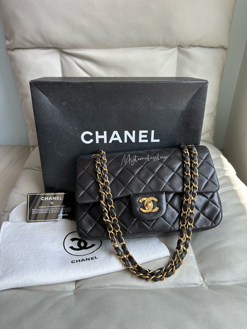 CHANEL Black Lambskin Quilted Mini Top Handle Rectangular Flap