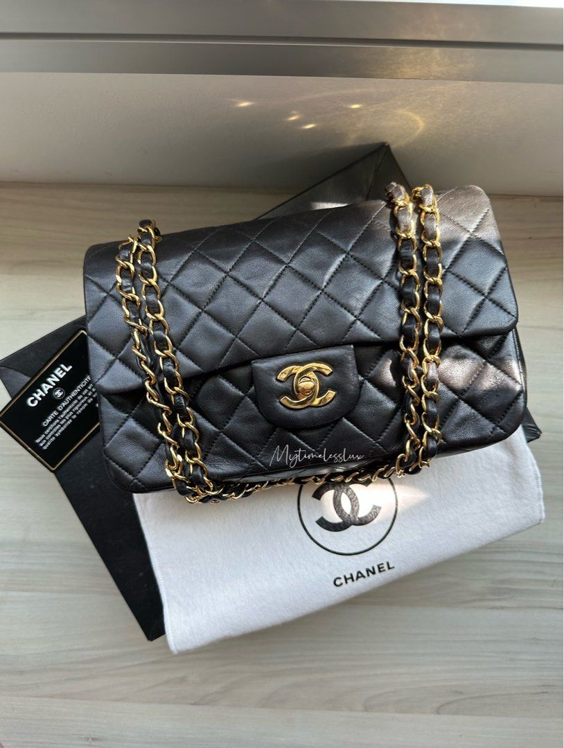 Vintage Chanel Small Classic Flap in Black Lambskin, 24K Gold