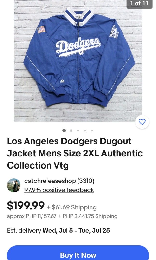 Majestic, Jackets & Coats, Vintage Majestic Authentic La Dodgers Dugout  Jacket Nylon Mlb Blue Youth Size Xl