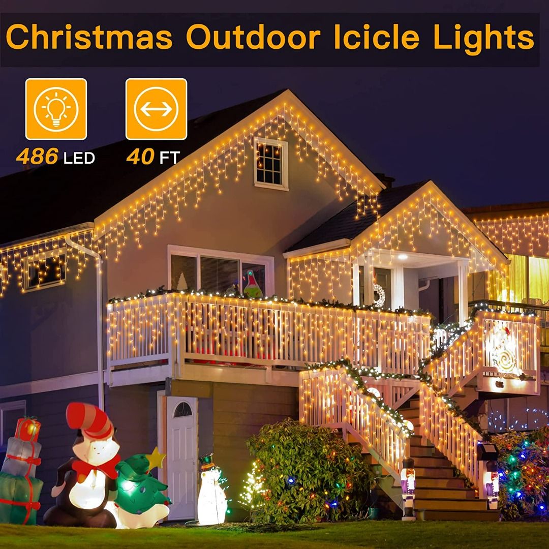 1pc Led Icicle String Light With Remote Control, Indoor & Outdoor
