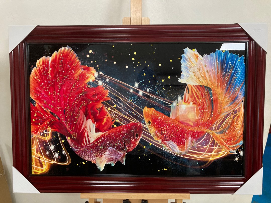 62x92cm Beta Fish Wall Frame w/ Diamond Design, Furniture & Home Living ...