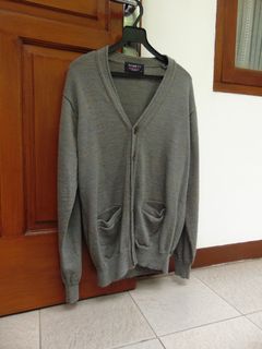ANSETT Men Grey Sweater Cardigan Pure Wool Original Australia