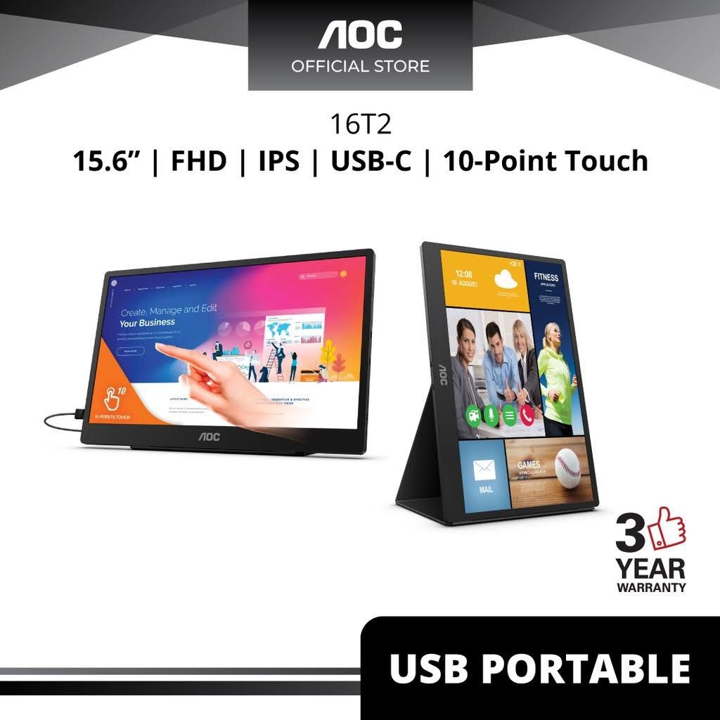 AOC 16T2 15.6" Portable Touchscreen Monitor, Computers & Tech, Parts ...