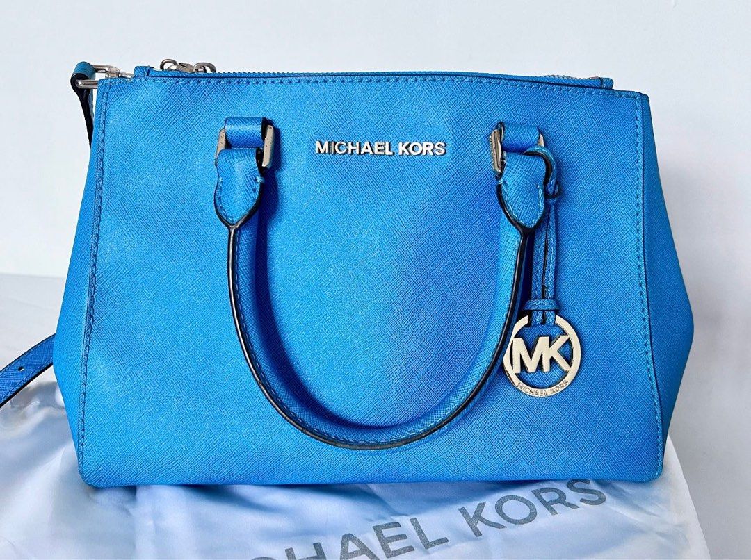 Buy Michael Kors Marilyn Medium Saffiano Leather Satchel, Blue Color Women