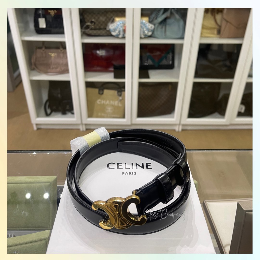 Celine Triomphe Medium 25mm Belt in Black Smooth Calfskin on Carousell