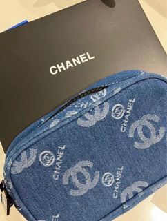 稀有❣️Chanel 牛仔布袋 vip專櫃贈品 化妝袋 化妝品護膚品包 厚size 大容量 可自行加長鏈改造成則孭袋 手挽袋64179409175041110