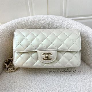 Chanel 21S Iridescent White Mini Flap Rectangle CC Quilted Chain