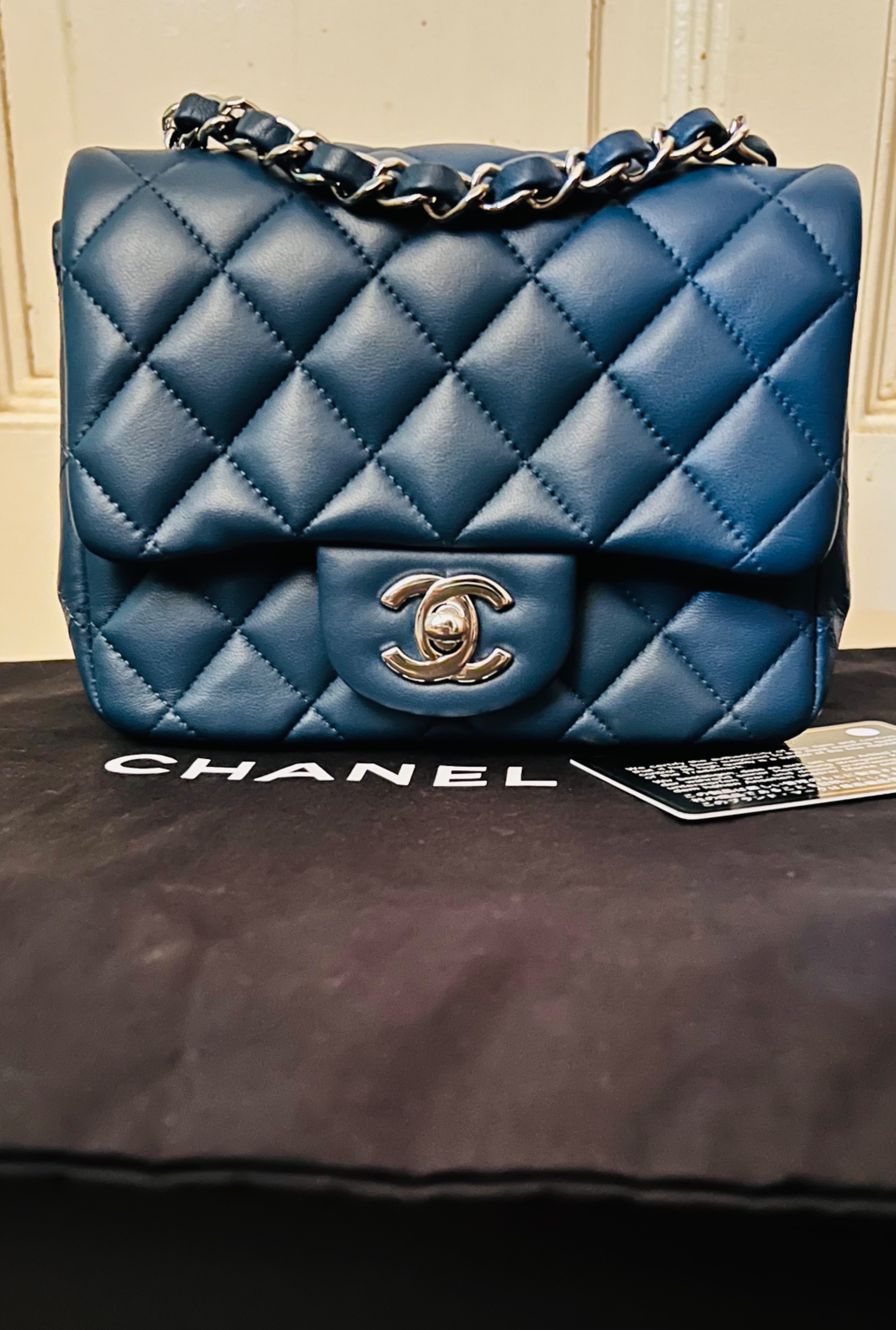 chanel mini square caviar navy blue GHW, Luxury, Bags & Wallets on Carousell
