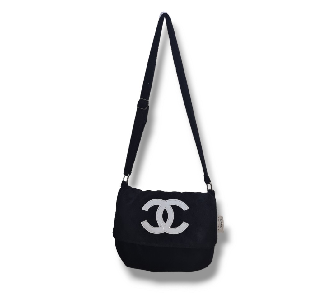 CHANEL PRECISION Shoulder Bag Pile fabric Black Coco Logos Purse 90208849