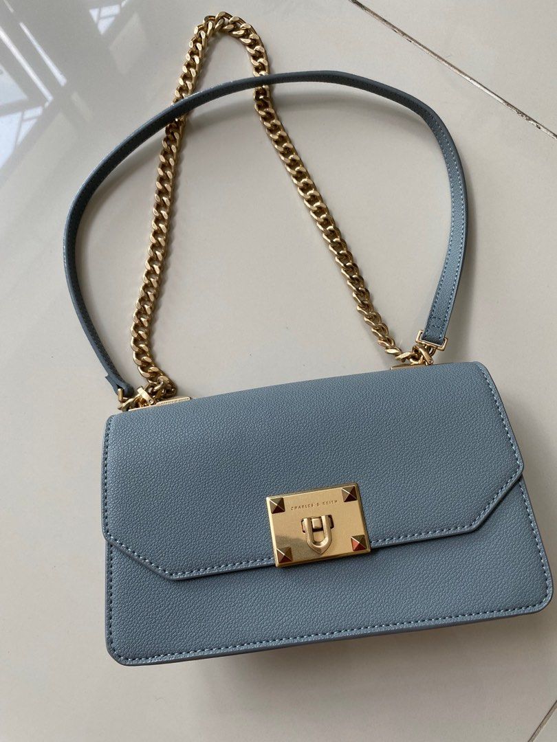 Front Flap Chain Handle Crossbody Bag - Steel Blue