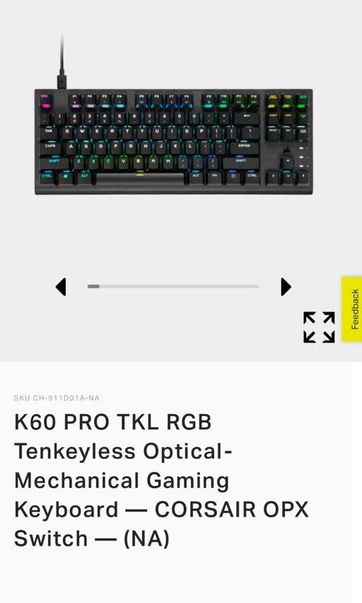 Corsair Keyboard K60 PRO TKL, 電腦＆科技, 電腦周邊及配件, 電腦鍵盤