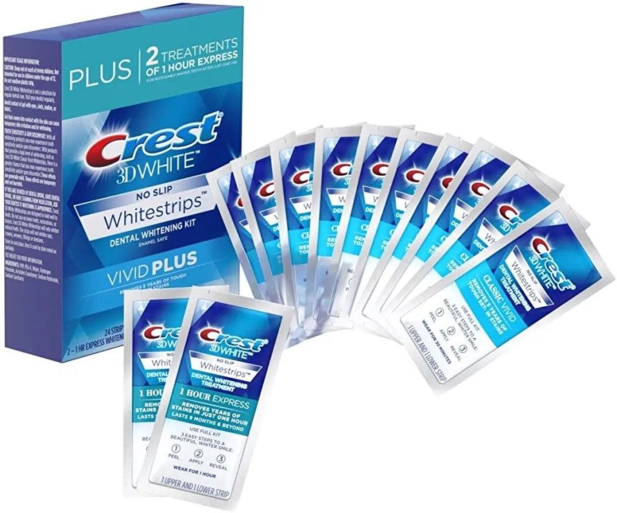 Crest 3D Whitestrips, Vivid Plus, Teeth Whitening Strip Kit, 24 Strips