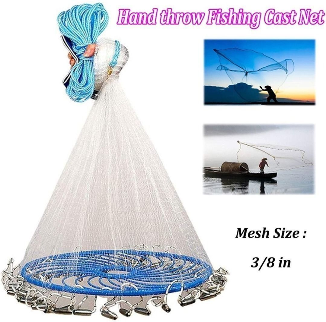 Fishing Net Manual Crushing Net Outdoor Multi-Size (Color : Lead, Size :  Height 2.4m) Bait Trap Fish Net Hand Throwing, Sports Equipment, Fishing on  Carousell