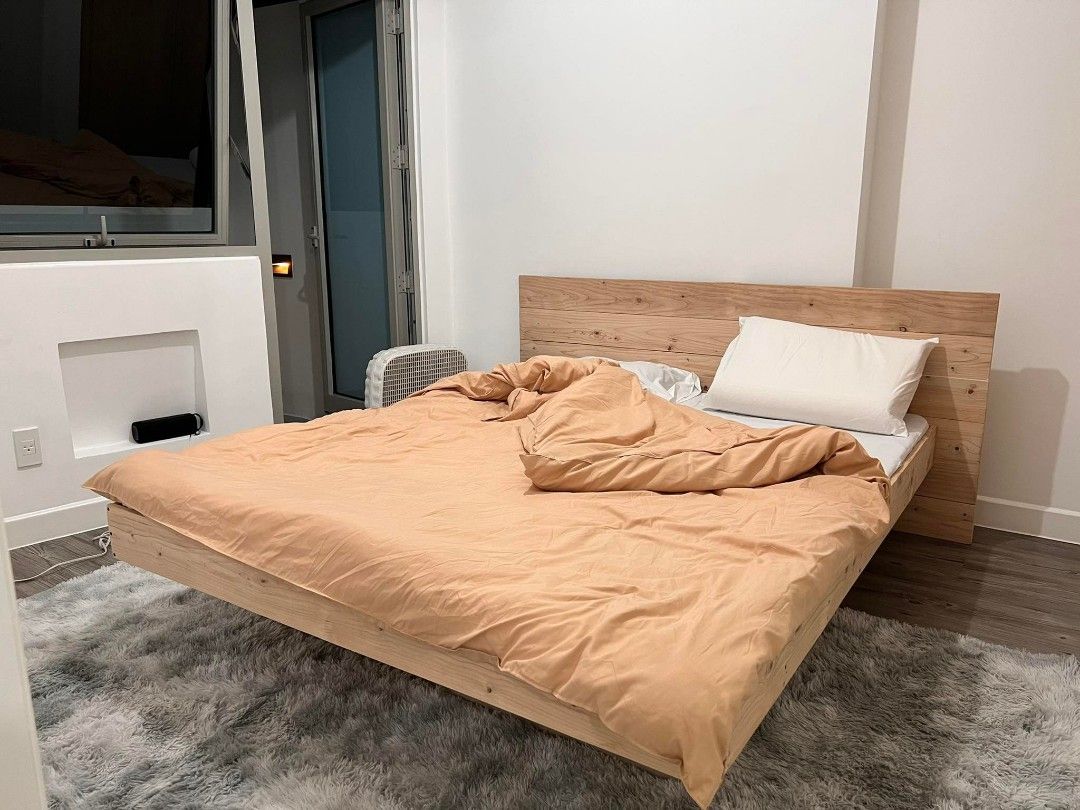 FLOATING BED (Category: Bed Frames & Mattresses) located in General Trias. Submitted by jameswoodlike (Listing ID 1229868383, Image 2). Description: single - 7500 double - 8100 family/ full double - 8600 queen - 9k king - 10,100 natural smooth finish if with varnish or woodstain matte finish add 500.