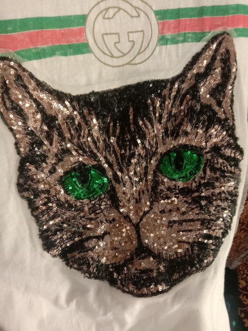 GUCCI CAT LOGO EMBROIDERED, Women's Fashion, Tops, Shirts on Carousell