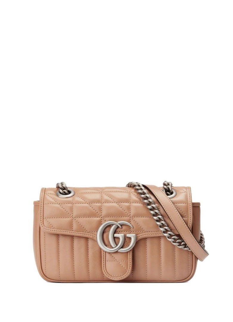 Gucci marmont matelasse shoulder bag beige silver chain