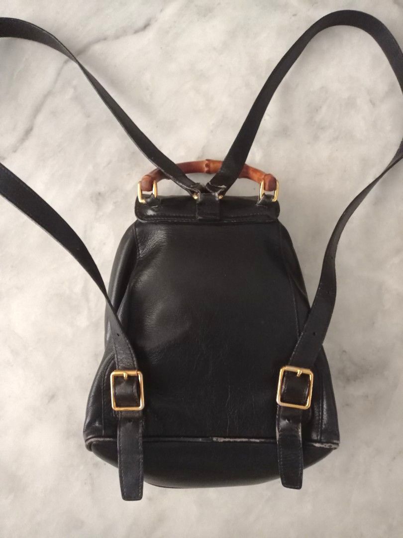 Gucci Mini Bamboo Leather backpack (Category: Luxury Bags & Wallets) located in Quezon City. Submitted by bbbts1268 (Listing ID 1229861542, Image 2). Description: authentic vintage letting go of one of my most favorite bags all flaws shown on photos already no suede exterior 6/10 interior 10/10 no more discount😔 LAST PRICE. Just repriced 1st to pay gets this item willing to meet up at Robinsons Magnolia decluttering.