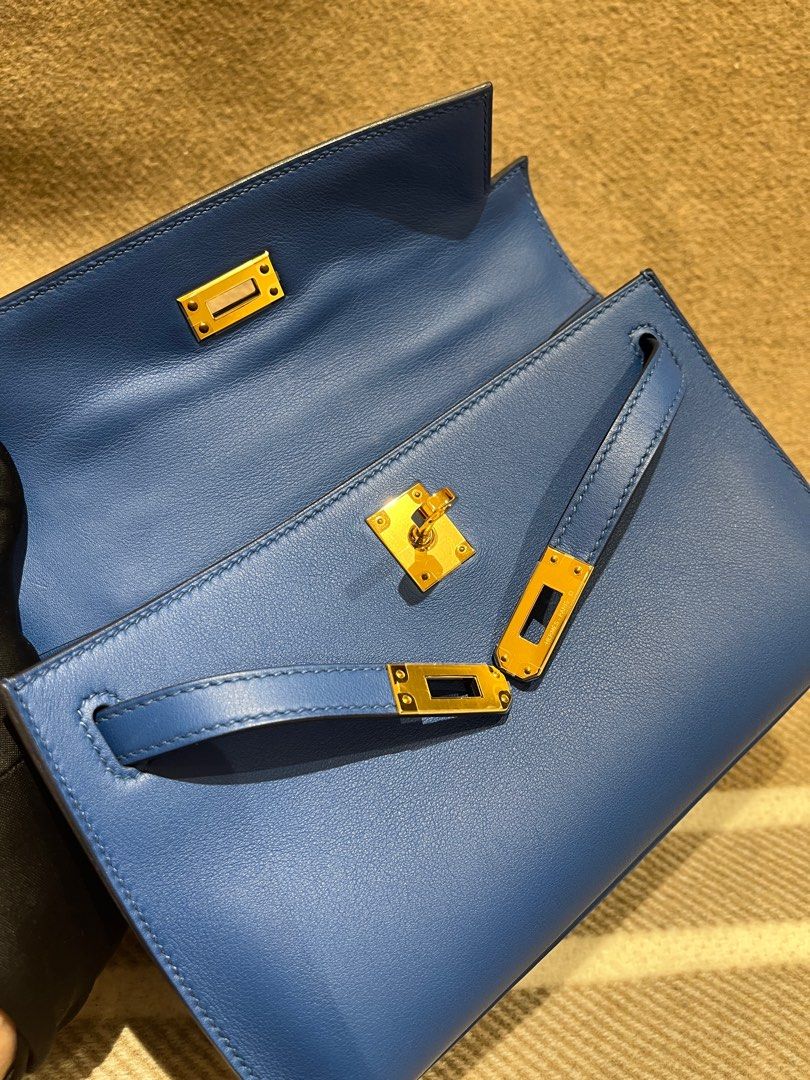 Hermès Kelly Pochette Swift Blue de France | SACLÀB