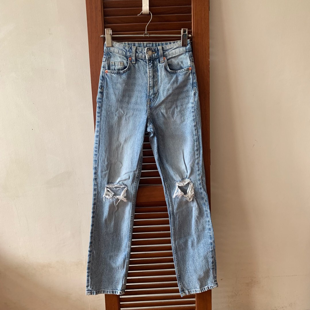 H&M Vintage Straight High Waist Light Acid Wash Denim Jeans Pants ...