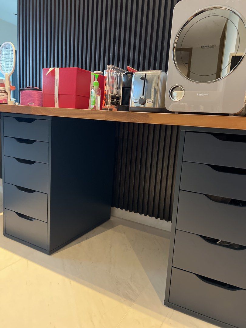 Ikea Office Table (solid wood table top + two Alexandra drawers