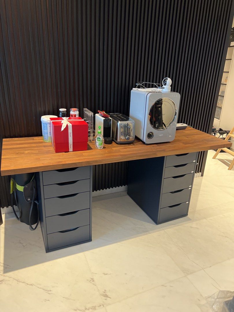 Ikea Office Table (solid wood table top + two Alexandra drawers