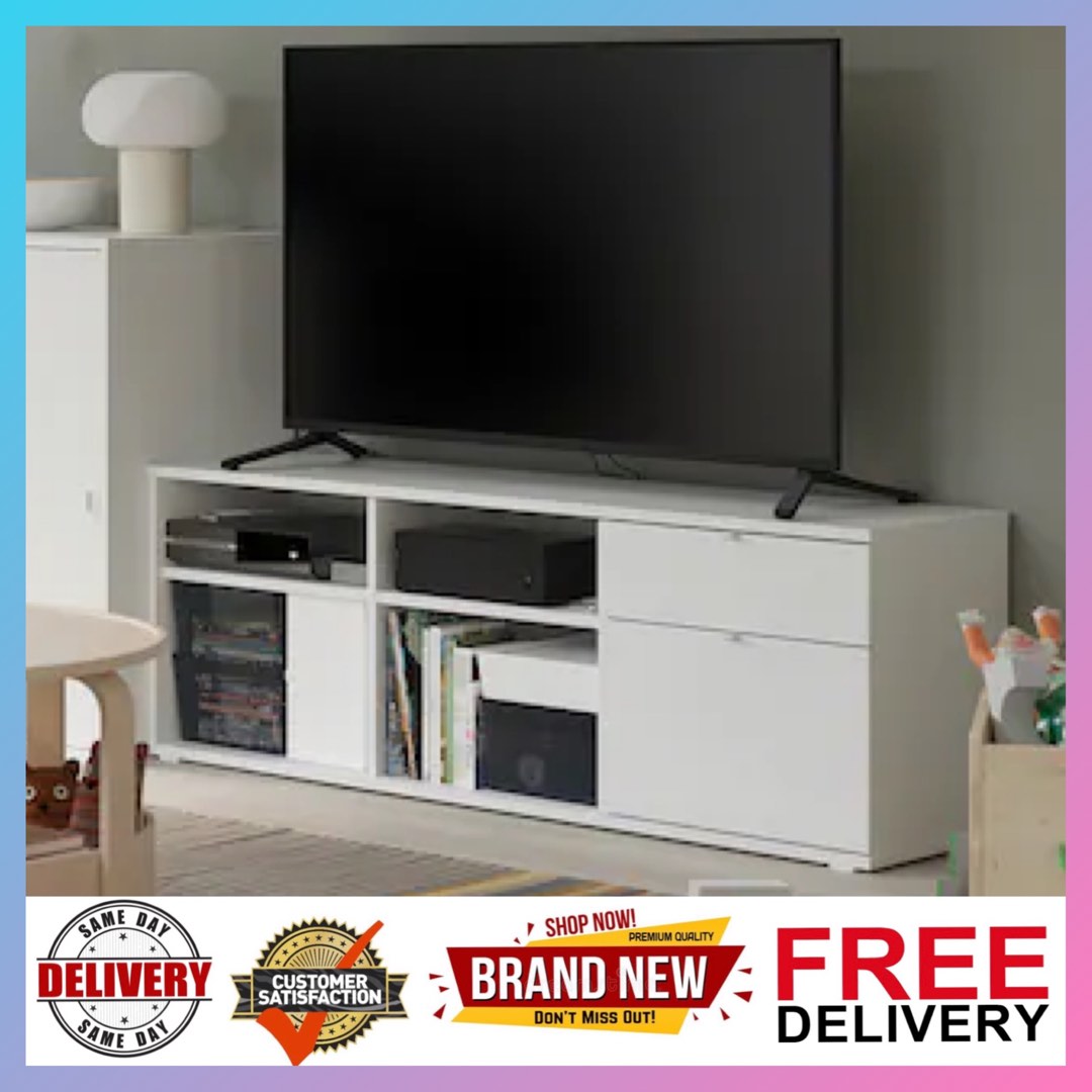IKEA white TV Console VIHALS Tv console, Furniture & Home Living