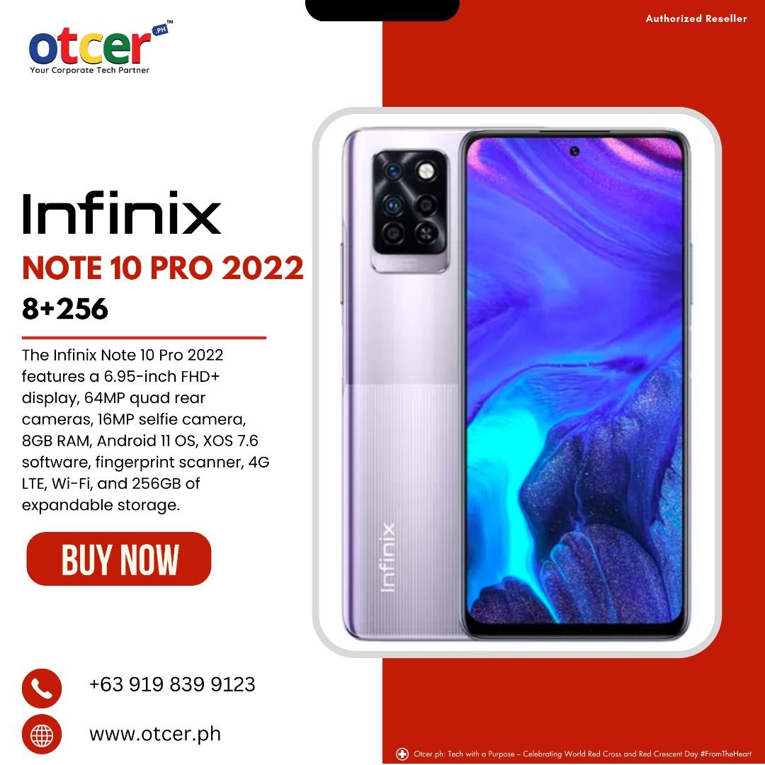 Infinix Note 10 Pro 2022 8+256GB (Category: Android Others) located in Pasig City. Submitted by otcer.philippines (Listing ID 1229978609, Image 1). Description: Unlock superior efficiency and productivity for your business with the Infinix Note 10 Pro 2022 8+256GB, priced at PHP 9,799! 💥 Reach out to us at +63 919 839 9123 or visit www.otcer.ph for more details. #InfinixNote10Pro2022Business #BusinessInnovation #OtcerPH.