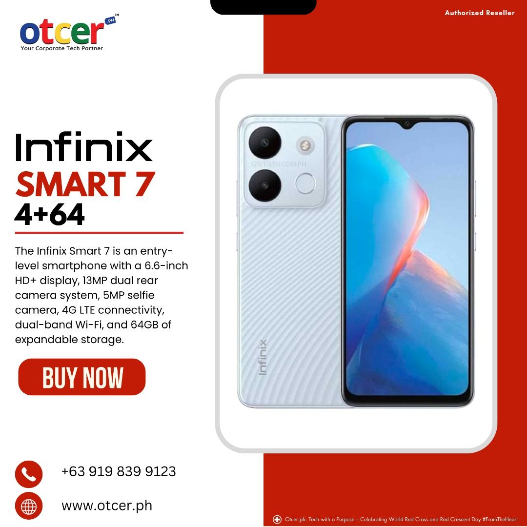 Infinix Smart 7 4+64GB (Category: Android Others) located in Pasig City. Submitted by otcer.philippines (Listing ID 1229927288, Image 1). Description: 🌟 Unbeatable value for your business! Get the feature-packed Infinix Smart 7 4+64GB for only PHP 3,799.00! Contact us at +63 919 839 9123 or visit www.otcer.ph for exclusive discounts. #InfinixSmart7Deal #EntrepreneursChoice #OtcerPH.