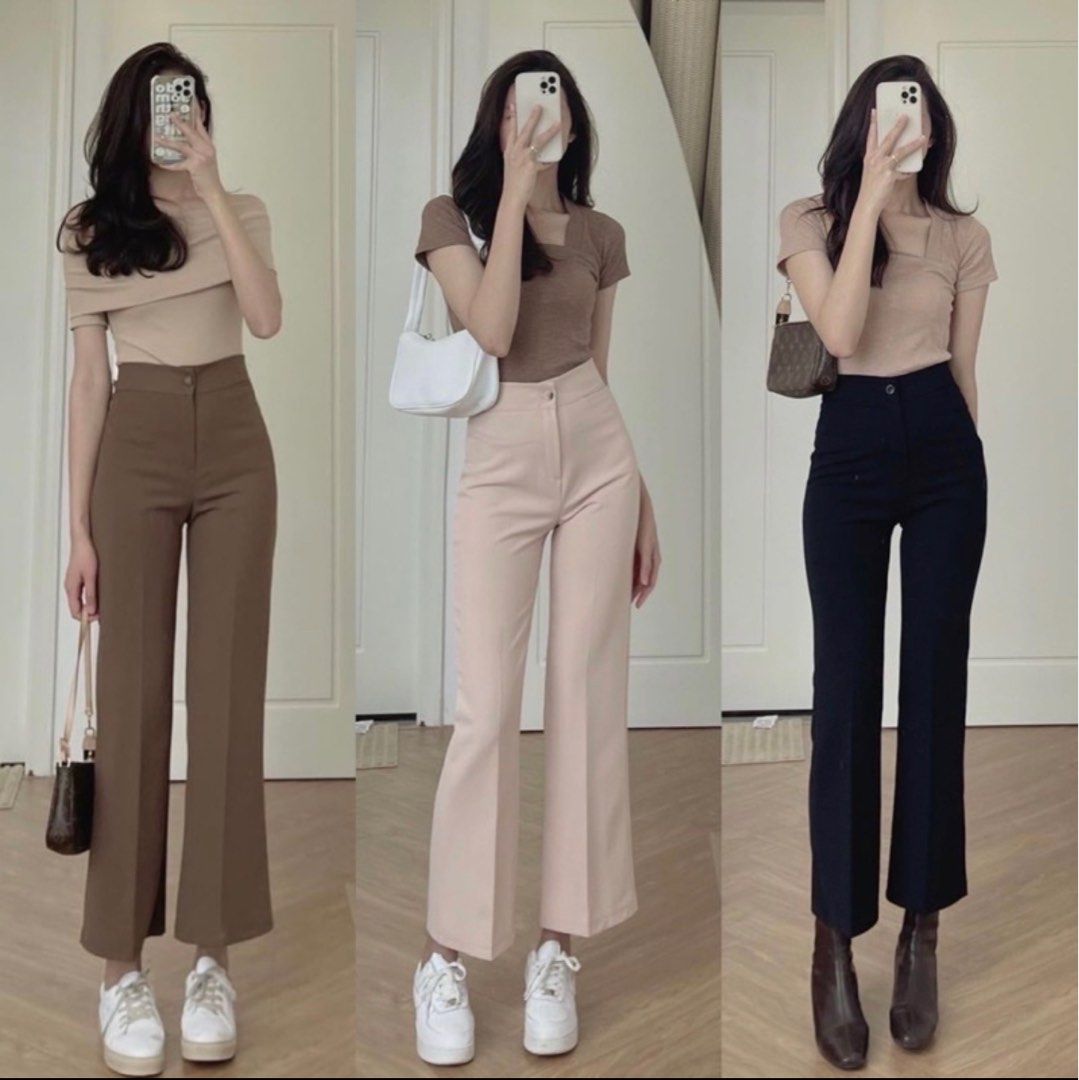 High waisted brown flare pants, Women's Fashion, Bottoms, Other Bottoms on  Carousell