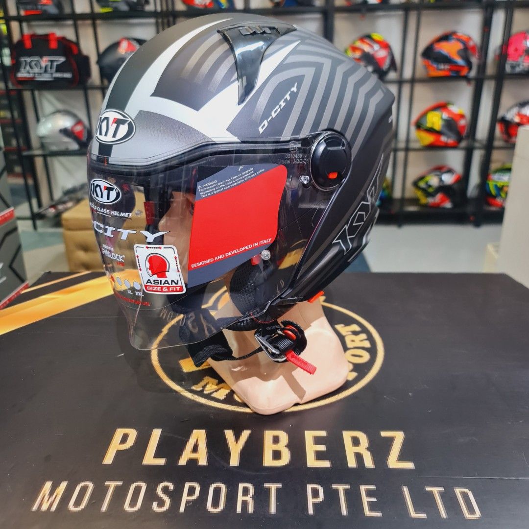 KYT D-CITY STRIPE MATT BLACK GREY HELMET (Category: Motorcycle Accessories) located in Singapore. Submitted by playberzmotosport (Listing ID 1229993858, Image 2). Description: KYT D-CITY STRIPE MATT BLACK GREY HELMET..!! RETAIL PRICE @$165 🌟NOW PROMO SALE @$155..🔥🔥!! 🌟PSB APPROVED CERTIFIED 🌟BUILD IN SUN VISOR.. 😎👍 🌟BLUETOOTH SPEAKER SPACE SLOT 🌟SMALL EXTERIOR SHELL (ABLE TO FIT MOST MOTORCYCLE HELMET COMPARTMENT.. 👍👍) 🌟LIGHTWEIGHT..!