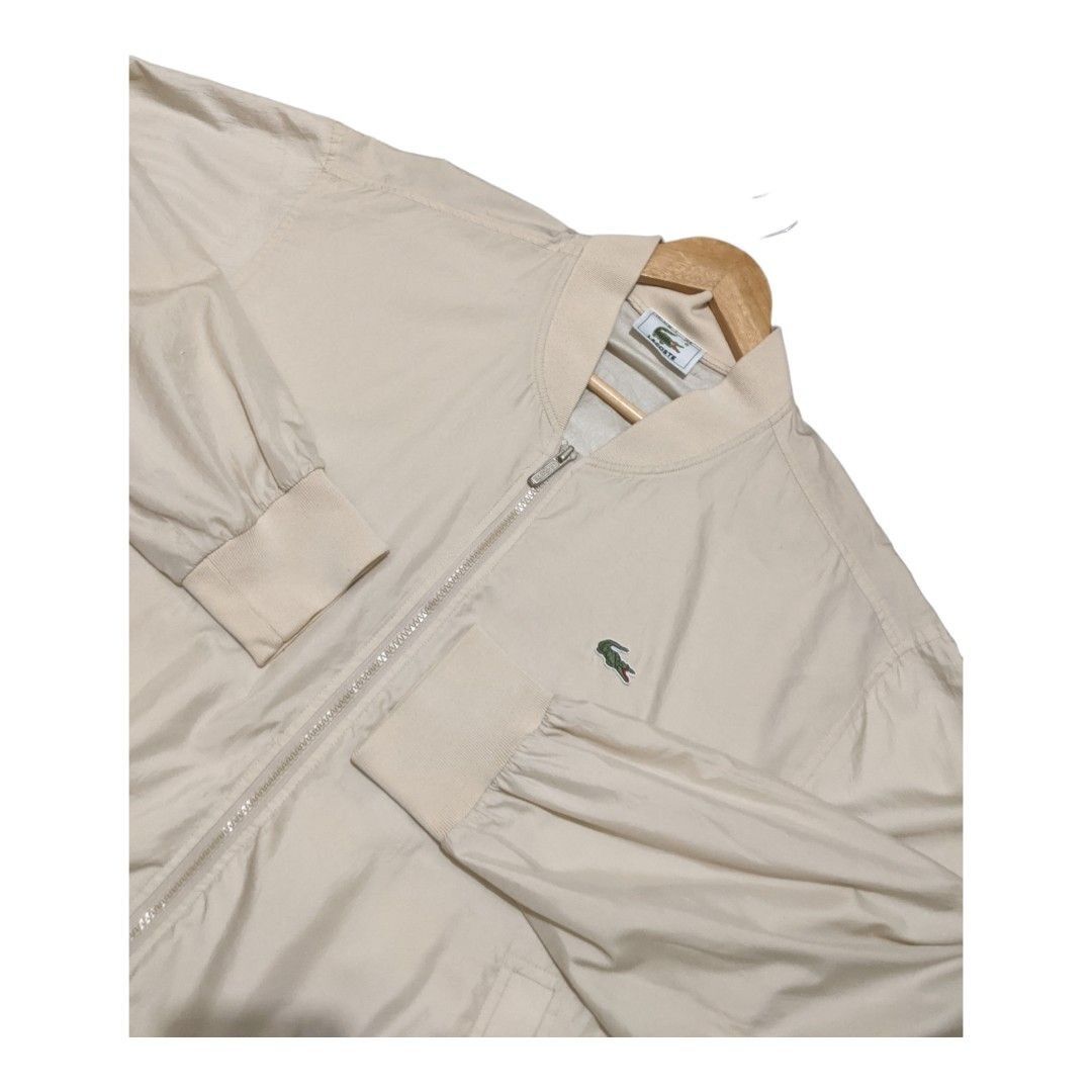 Lacoste Men’s Beige Full Zip Bomber Jacket Crocodile Logo *No Size Tag*