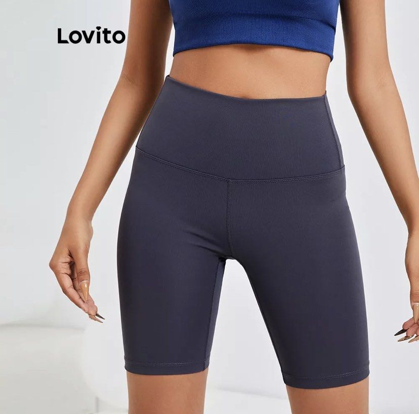 Lovito Basic Plain Sporty High Waist Peach Butty High Stretch