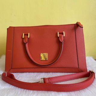 MCM Red Orange Leather 2 way Bag