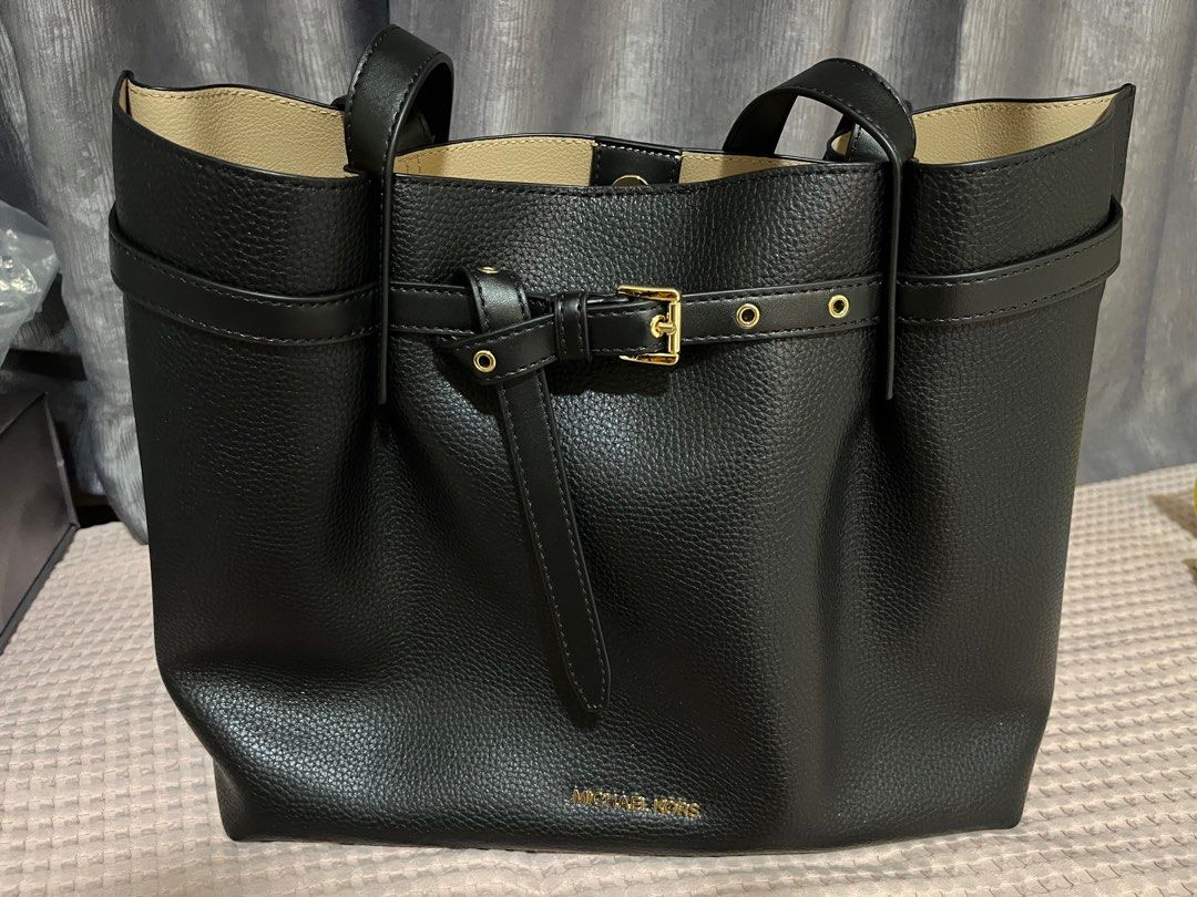 Michael Kors Emilia Large Tote Leather Shoulder Purse Handbag Black Leather  - ShopperBoard