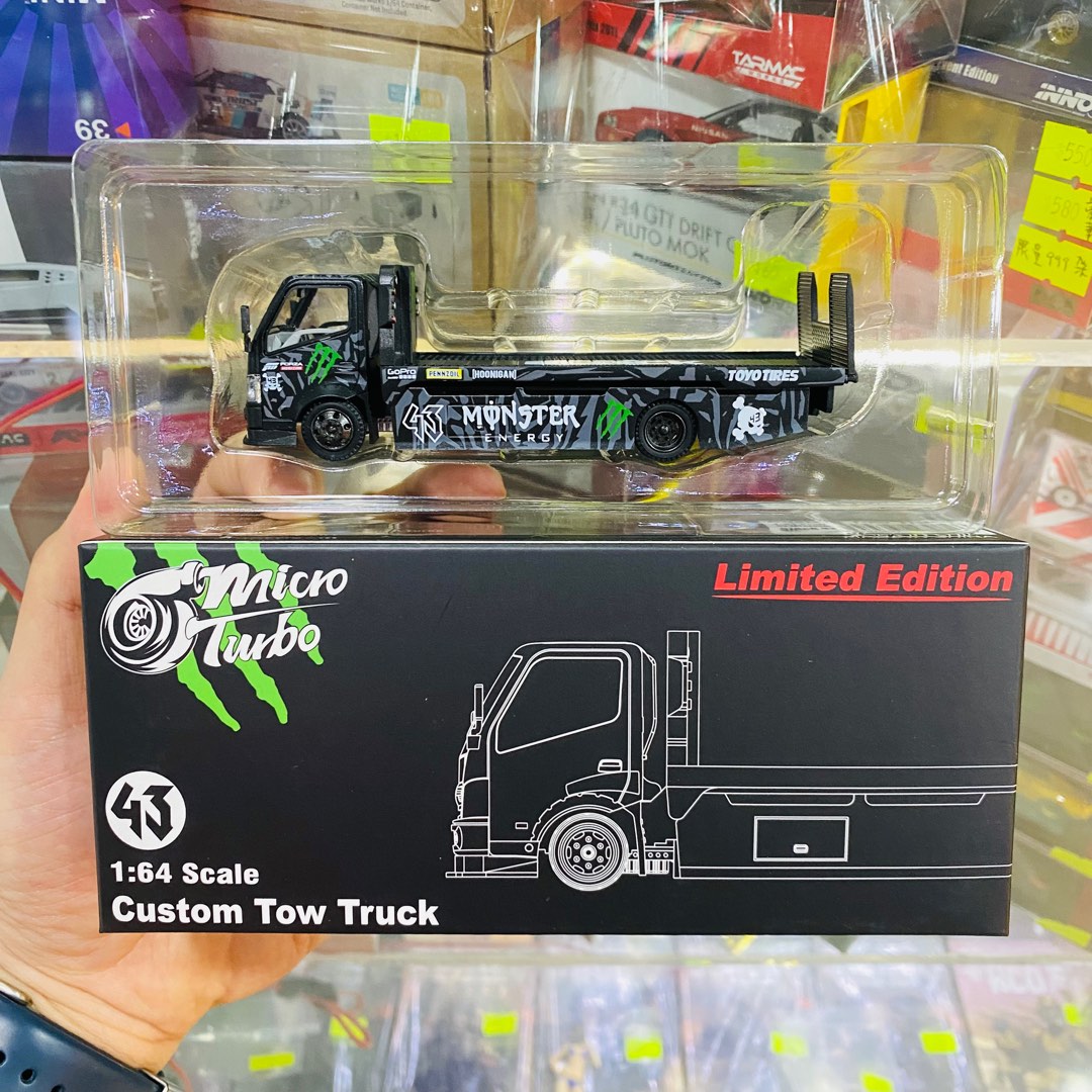 Micro Turbo 1 64 Die cast Model Car H300 Custom Flatbed Tow Truck Ken Block Monster Energy Limited to 1 499pcs