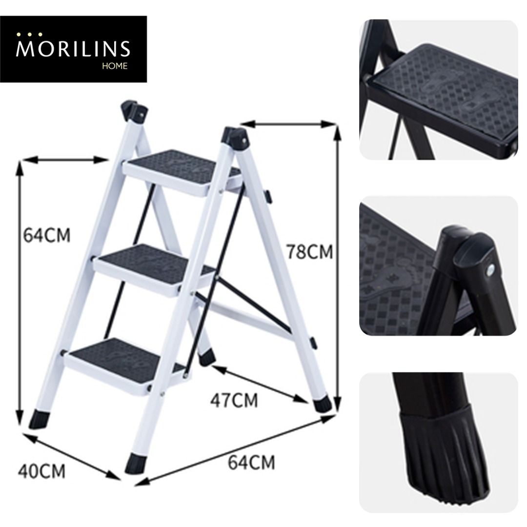 [Morilins Home] 3-Step Ladder Lightweight Folding Step Stool - Wide ...