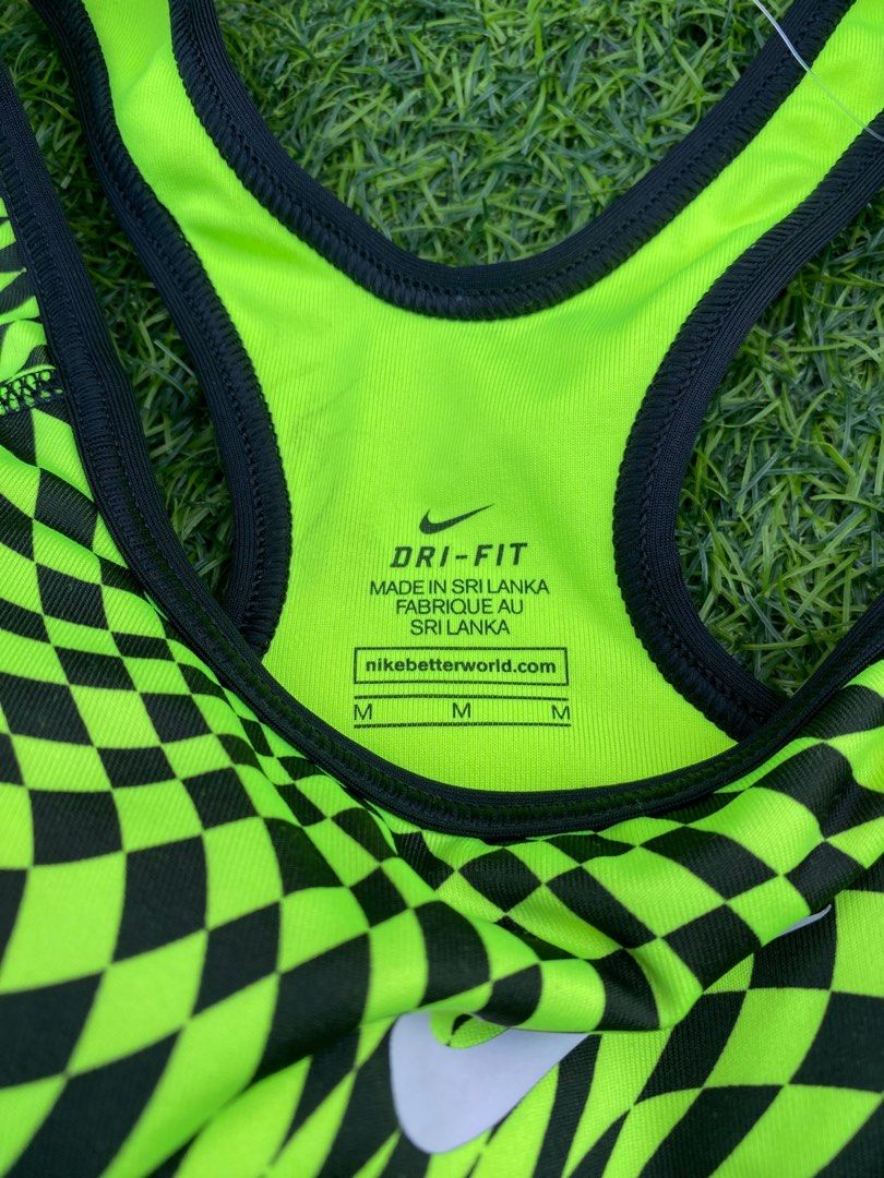 Neon Green Checkered Sports bra