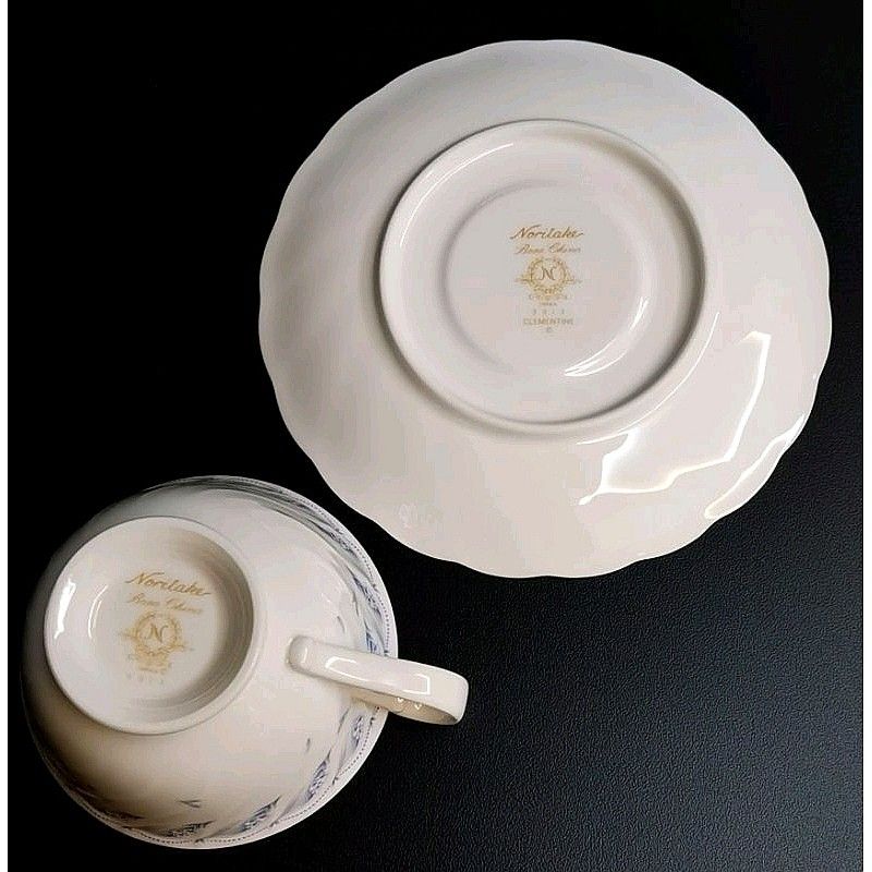 Noritake 2 Sets Made in Japan Clementine 9913 Bone China Cup & Saucer