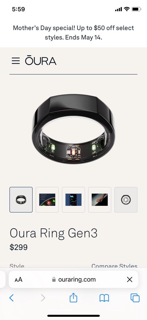 Oura Ring Gen3 Heritage Black US9, Mobile Phones & Gadgets