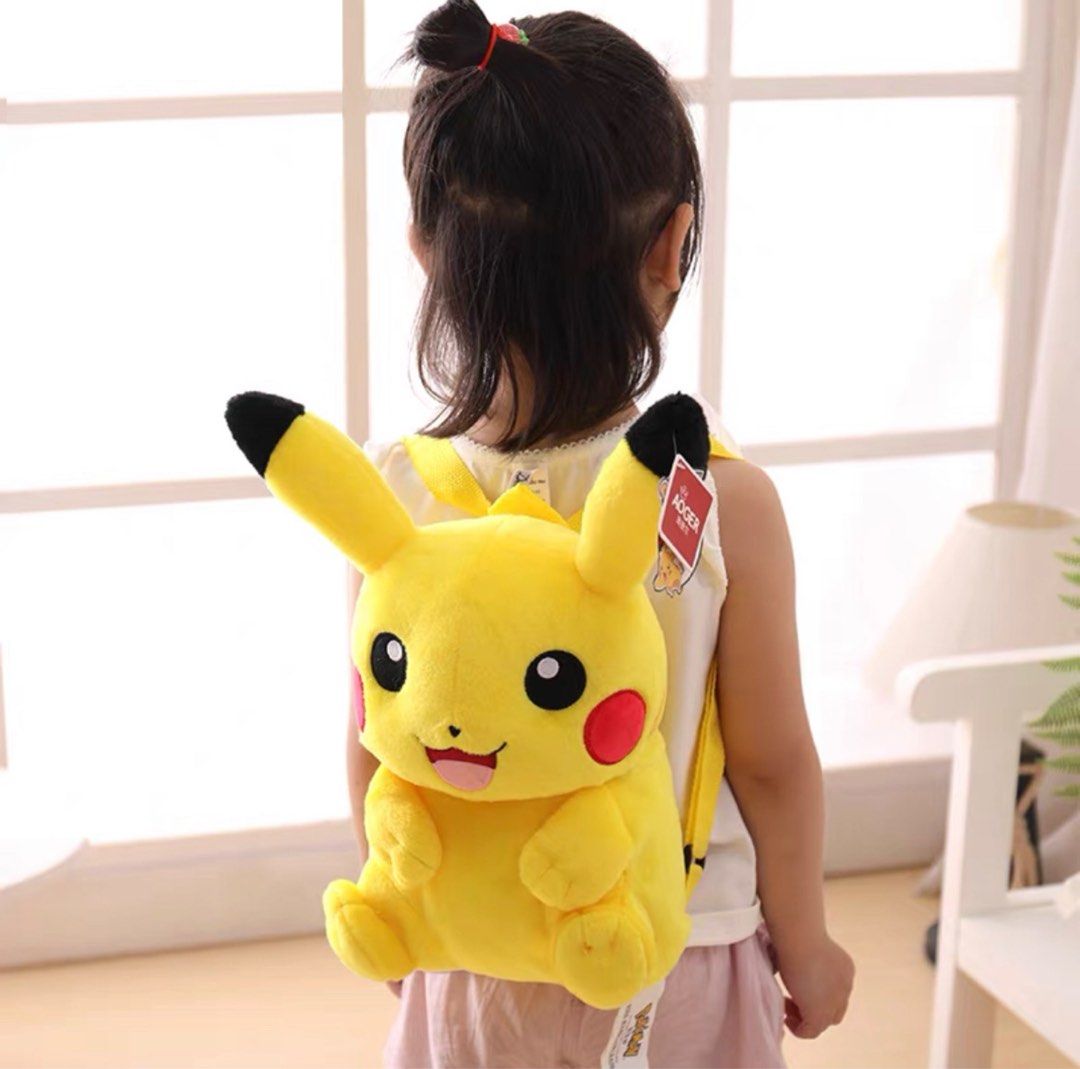 Pikachu School Bag Children Kids Toddler Plush Bag Pokemon Backpack Pikachu Pneumatic Hat Air Bag Hat Cap