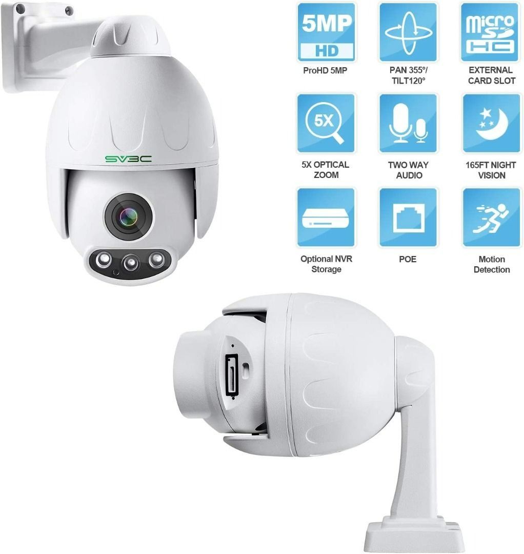 PTZ Poe Camera Outdoor SV3C 5MP Poe IP Cam Outdoor 5X Zoom Auto