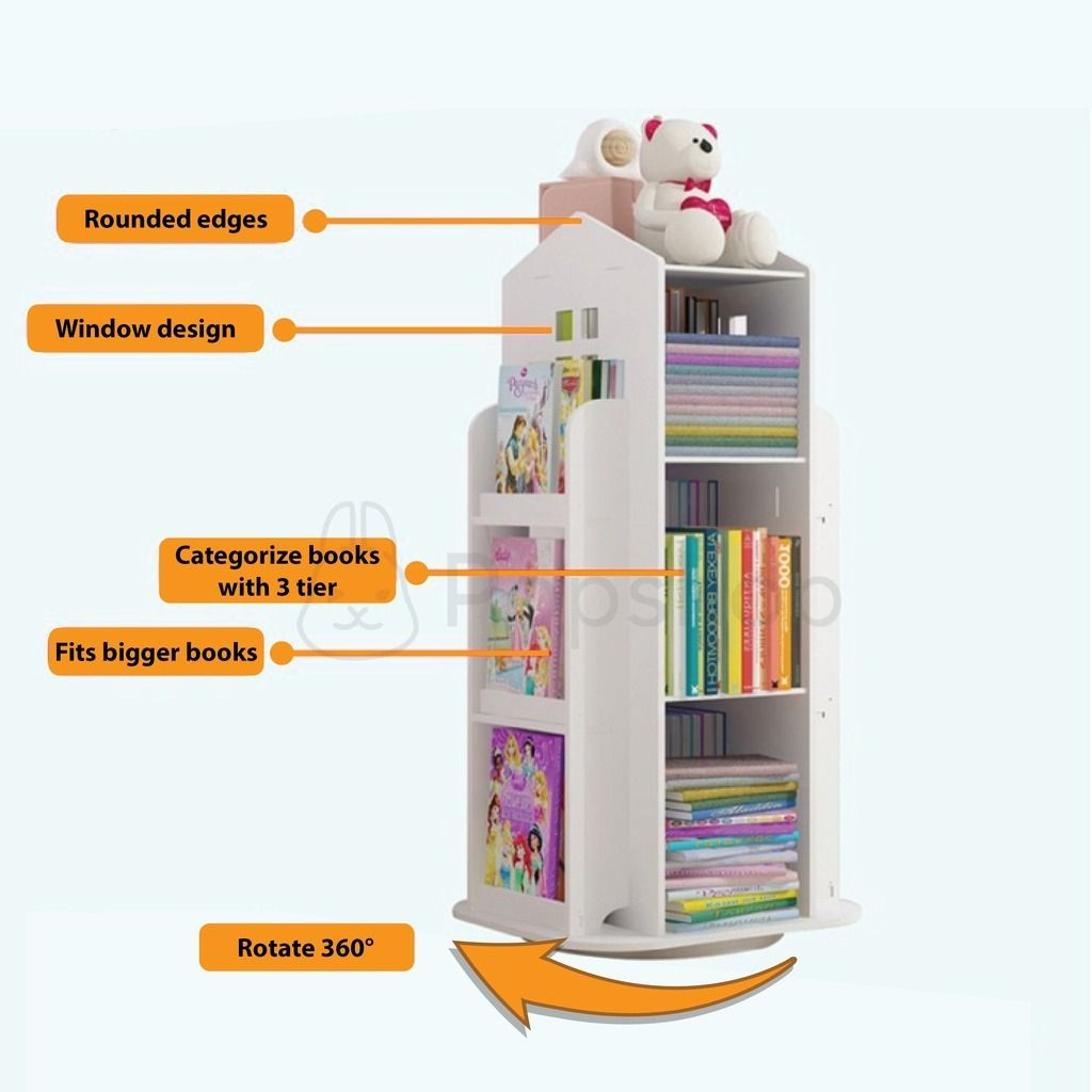 Rotating Children Kids Wooden Bookshelf Bookcase, Babies & Kids, Baby