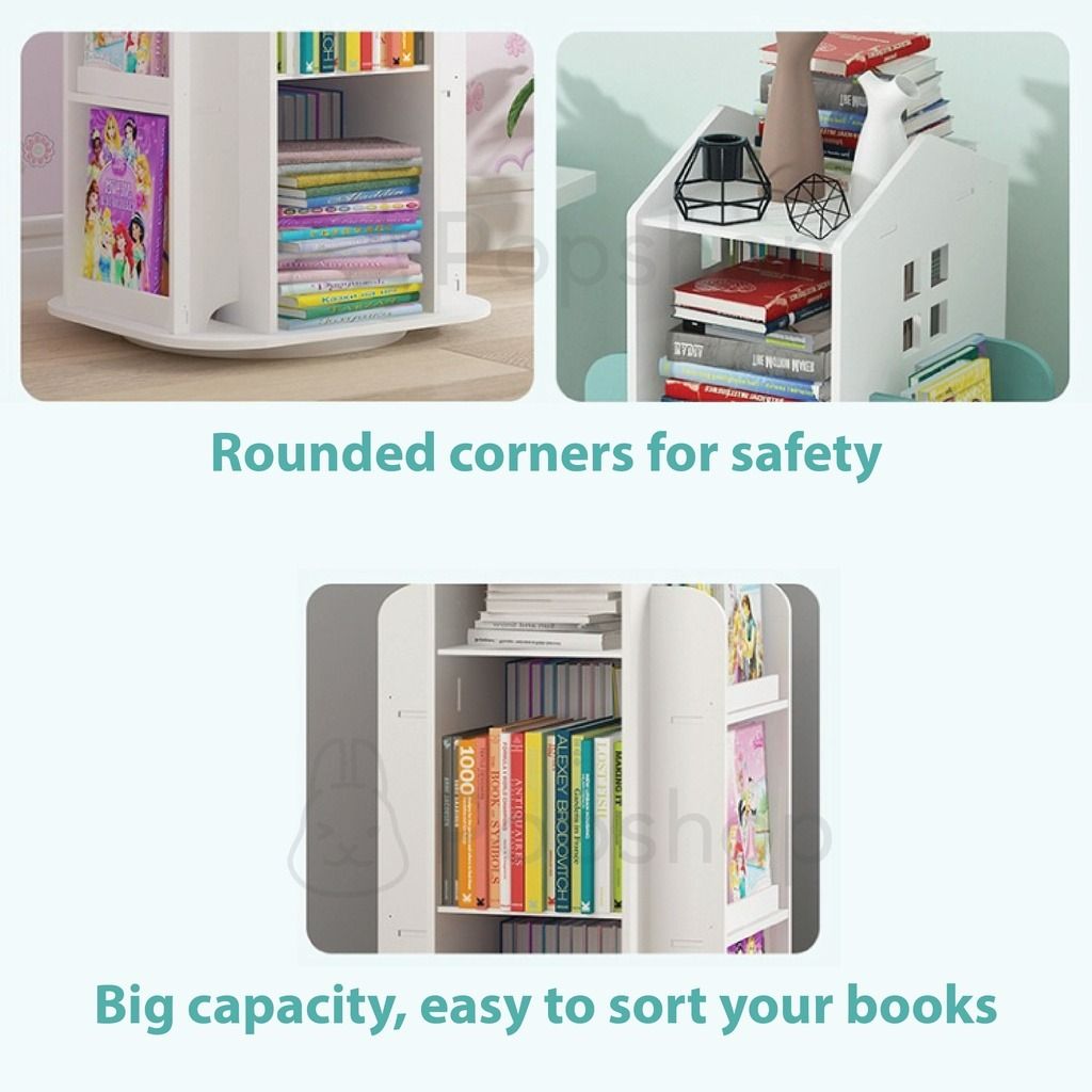 Rotating Children Kids Wooden Bookshelf Bookcase, Babies & Kids, Baby