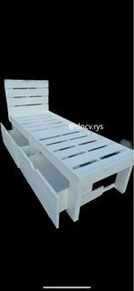 RUSH! ONHAND! 30x75 Kids Customized White Bed Frame with Head Board and 2 Drawers