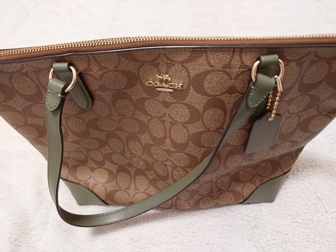 SALE AUTHENTIC COACH ZIP TOP TOTE IN SIGNATURE CANVAS IN MILITARY